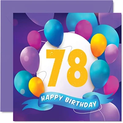 Afbeelding van 78e verjaardagskaart voor mannen vrouwen ballonfeest gelukkige verjaardagskaarten 78 jarige man vrouw mama papa tante oom opa oma opa, 145 mm x cadeau