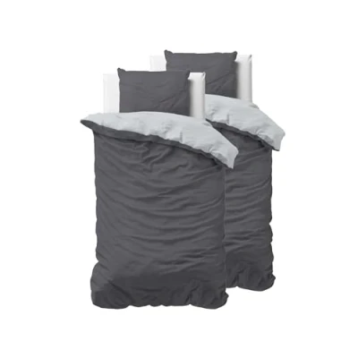 Afbeelding van Sleeptime 100% Katoen dekbedovertrek 135cm x 200cm Antraciet/Grijs Zacht &amp; strijkvrij met rits Tweekleurig dekbedovertrekset 2 kussenslopen 80cm