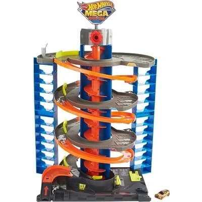 Afbeelding van Hot Wheels HFH03 City Power Parkeergarage speelset met lift, voor 60+ voertuigen, 1 voertuig in schaal 1:64, van 4 tot 8 jaar oud
