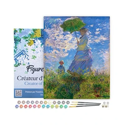 Afbeelding van Figured&#039;Art Schilderen op Nummer Volwassenen met lijst De Wandeling Monet Handwerk acrylverf Kit DIY Compleet 40x50cm Canvas al ingelijst