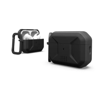 Afbeelding van Urban Armor Gear Civilian Case voor Apple AirPods Pro 2022 hoes [draadloos opladen compatibel/status led zichtbaar, Lightning aansluitafdekking, afneembare karabijnhaak) zwart