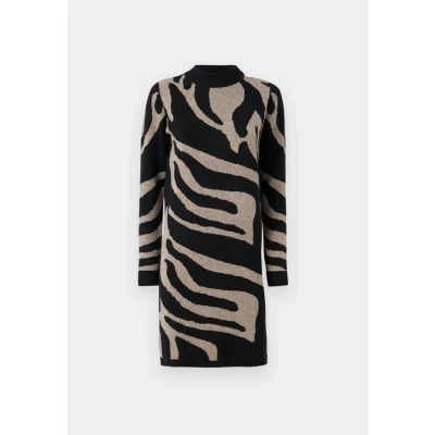Afbeelding van OBJECT gebreide jurk OBJRAY met zebraprint zwart/bruin