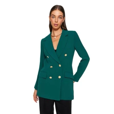 Afbeelding van Trendyol Dames rechte lange mouwen oversized blazerjas, emerald green, 34