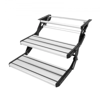 Afbeelding van VEVOR Treeplanken voor camper, 2 treden, intrekbaar, inklapbaar, belasting 199,58 kg, van aluminium en verdikt staal, antislip, veilige in uitstappen, aanhanger
