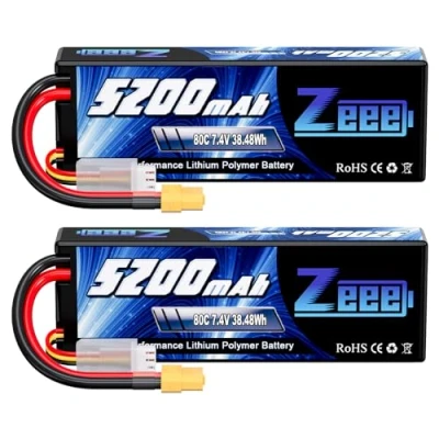 Afbeelding van Zeee 2S Lipo accu 7,4 V 80C 5200 mAh hardcase batterij met XT60 stekker voor RC Evader BX auto vrachtwagen Truggy Hobby (2 verpakkingen)