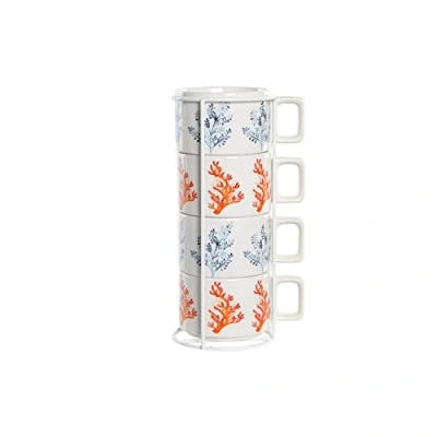 Afbeelding van Set van koffiekopjes DKD Home Decor Blauw Metaal Fuchsia 260 ml 4 Onderdelen Dolomite