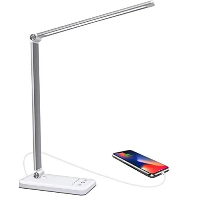Afbeelding van LENDOO Bureaulamp, led tafellamp, dimbaar, 5 kleuren en 10 helderheidsniveaus, oogbescherming, bedlampje voor kinderen, lezer, kantoor, daglichtlamp met USB laadaansluiting