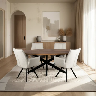 Afbeelding van Zita Home Eettafel Thom ovaal 190 x 100 cm bruin mangohout zwarte matrixpoot van metaal Dik Blad