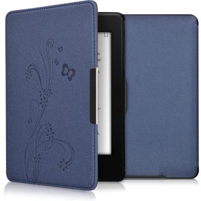 Afbeelding van kwmobile e reader hoesje compatibel met Amazon Kindle Paperwhite Magneetsluiting Ereader case Stengels en Vlinder in donkerblauw