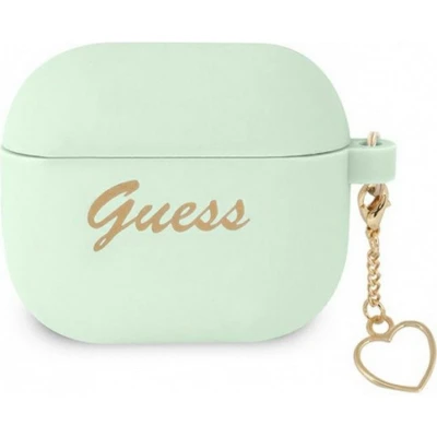 Afbeelding van Guess Silicone Heart Charm Case Geschikt voor Apple Airpods 3 Groen