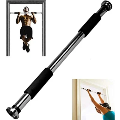 Afbeelding van GadgetZone® Verstelbare optrekstang voor deuropening fitnessapparatuur met chromen afwerking krachttraining bovenarmen kin up zware buikspieren bovenlichaam thuis