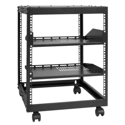 Afbeelding van VEVOR 12U Open Frame Server Rack, 15&quot; 40&quot; Verstelbare Diepte, Vrijstaand of Wandmontage Netwerk 4 Post AV rack met wielen, Houdt Al Uw Netwerken IT apparatuur Gear Router Modem