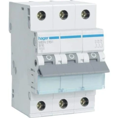 Afbeelding van Hager installatieautomaat 3p 6ka b karakteristiek 20a 3 modulen mbn320e