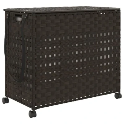 Afbeelding van Wasmand op wielen 66x35x60 cm rattan donkerbruin