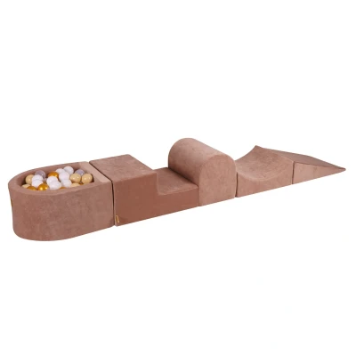 Afbeelding van Foam Speelset met ballenbak Beige incl 100 Ballen Ballenbakje.nl Goud Wit Transparant