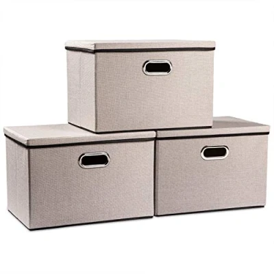 Afbeelding van PRANDOM Grote opvouwbare opbergdozen met deksel, organizer, container, manden, kubusafdekking voor thuis, slaapkamer, kast, kantoor, kinderkamer,lichtgrijs,3 stuks 45 x 30 cm
