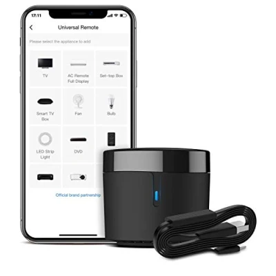 Afbeelding van BroadLink RM4 mini slimme afstandsbediening en sensorkabel Set S, Universele IR afstandsbedieningshub met Temperatuur vochtigheid monitor USB kabel, compatibel Alexa, Google Home, IFTTT