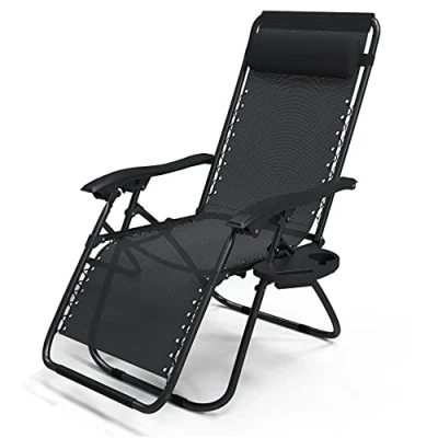 Afbeelding van vounot ligstoel met afneembare bekerhouder, tuinstoel, opvouwbaar, van textiel, hoofdbekleding, maximale belasting 120 kg, relaxstoel, zwart