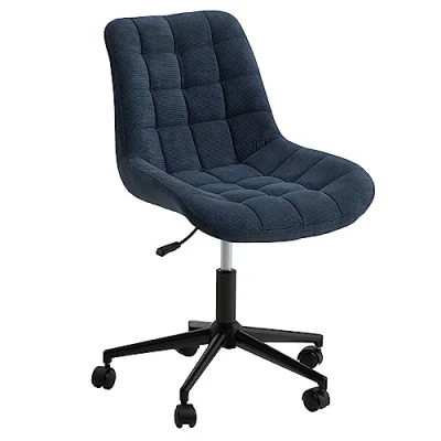 Afbeelding van IDIMEX Draaistoel VASILO in hoogte verstelbaar blauw, bureaustoel met metalen frame zwart, 5 dubbele wielen, draaibare computerstoel comfortabele zit en rugbekleding