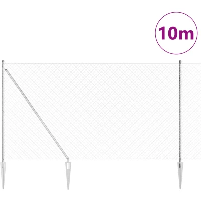 Afbeelding van vidaXL Kettinghek met 7 Spike Posts 1.5x10 m Gegalvaniseerd Staal