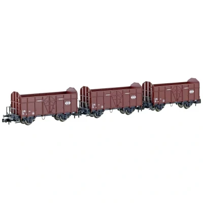 Afbeelding van Hobbytrain H24302 N set van 3 open goederenwagens Fbkk de SBB