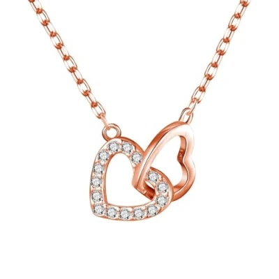 Afbeelding van Philip Jones Rosé vergulde hart schakel ketting gemaakt met Zirkondia® kristallen, Kristal, Kristal