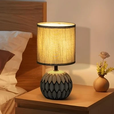 Afbeelding van Aigostar Tafellamp 130200PUY Keramiek Lamp met donkergrijze kap en donkere voetstuk H26 cm