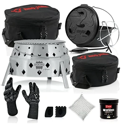 Afbeelding van BBQ Toro 11 delige Dutch Oven set met grill &quot;Doking&quot;, Oven, deksellifter, onderzetter, opbergtas, draagtas voor reinigingsset, grillhandschoen en meer