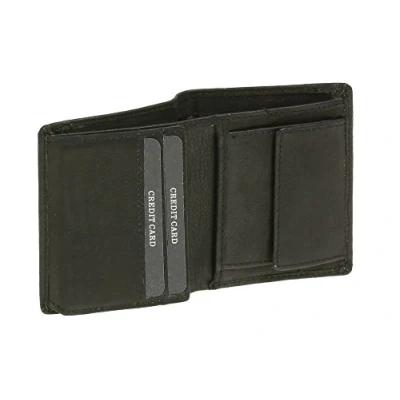 Afbeelding van LEAS Klassieke mini portemonnee voor dames en heren, extra dun met klep RFID bescherming in staand formaat, echt leer, zwart, 10x8cm, gesloten