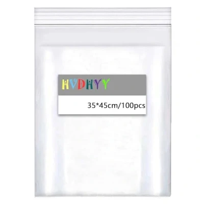 Afbeelding van HVDHYY 350 mm x 450 mm, transparant, herbruikbaar, met ritssluiting, groot formaat, transparante plastic zak, 160 μm, verdikking, zak kledingopslag, 100 stuks