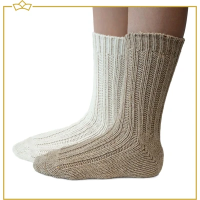 Afbeelding van ATTREZZO® 2 paar Alpaca sokken maat 35 38 Wol Wit en Beige extra warm!