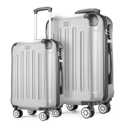 Afbeelding van POSH koffer met Harde schaal, trolley, rolkoffer, reiskoffer, handbagage, 4 wielen, van ABS, vakantiekoffer in M L XL set, zilver, M+XL, ABS kunststof