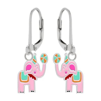 Afbeelding van Oorbellen meisje Zilveren kinderoorbellen oorhangers met hanger, roze circusolifant