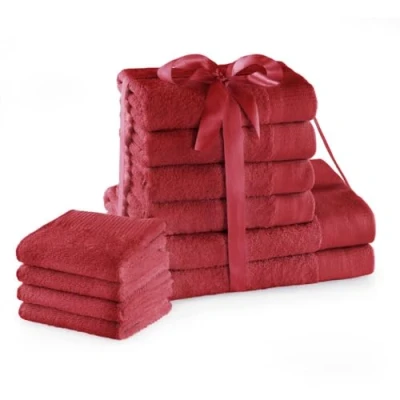 Afbeelding van AmeliaHome Handdoekenset, rood, 4 gastendoekjes 30 x 50 cm, handdoeken 100 cm en 2 douchehanddoeken 70 140 100% katoen, kwaliteit absorberend, donkerrood Amari