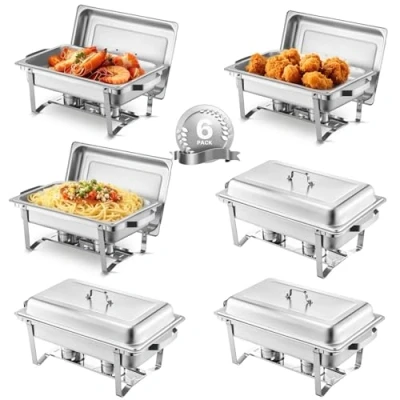 Afbeelding van VEVOR Chafing Dish Set Voedselwarmer Roestvrij Staal 7,5L 6 Stuks Buffet Zilver