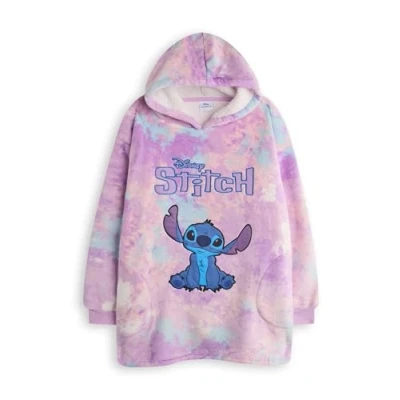 Afbeelding van Disney Lilo &amp; Stitch draagbare dekenhoodie voor meisjes Veelkleurige sherpa Fleece trui met capuchon kinderen Loungewear voering en steekkarakter zakken