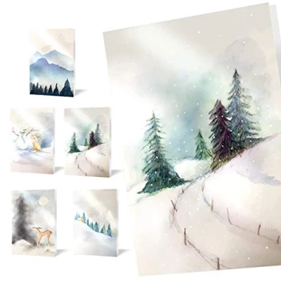 Afbeelding van UNICEF Verpakking met 10 kerstkaarten, Snowy Scenes