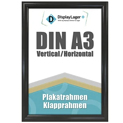 Afbeelding van DisplayLager A3 zwart klapframe met 25 mm aluminium profiel, spiegelende beschermschijf, bevestigingsmateriaal