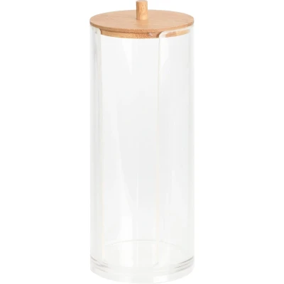 Afbeelding van Eleganza Wattenschijfjes houder kunststof bamboe D7 x H19 cm watten dispenser