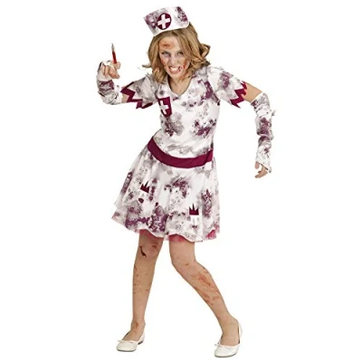 Afbeelding van Zombie NURSE (jurk, vingerloze handschoenen, hoofdstuk) (128 cm / 5 7 jaar)