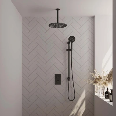 Afbeelding van Brauer Black Edition Regendoucheset inbouw hoofddouche 30 cm 2 functies glijstang inclusief inbouwdeel handdouche Rond 3 standen mat zwart