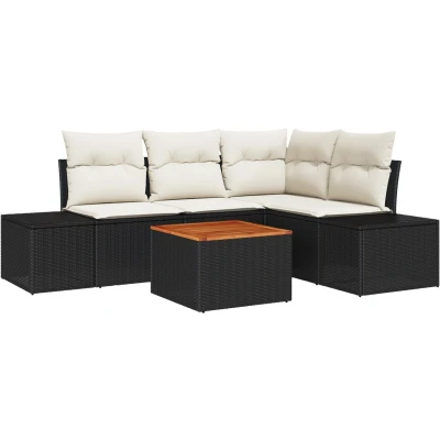Afbeelding van vidaXL Tuin Sofa Set 5 Delig Zwart en Crème Rattan met polyester kussens