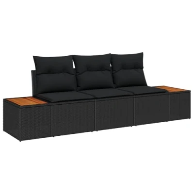 Afbeelding van vidaXL 3 delige Tuin Sofa Set met Kussens Zwart Poly Rattan Acacia