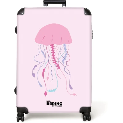 Afbeelding van NoBoringSuitcases.com® Koffer groot Reiskoffer lichtgewicht Roze met kwal Rolkoffer 4 wielen Grote trolley XL 98 liter bagage