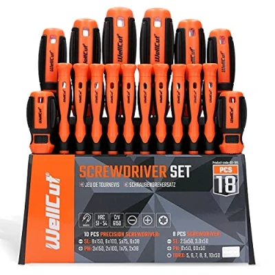 Afbeelding van WELLCUT 18 Stuks Magnetische Schroevendraaier Set Met Soft Grip Handvat Phillips Slotted Tool Bit