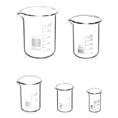 Afbeelding van QWORK® 5st Afgestudeerd Maatbeker Glazen Beker 5ml 10ml 25ml 50ml 100ml Set voor Lab Kitchen