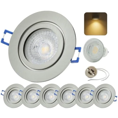 Afbeelding van Sweet LED inbouwspot 230V badkamer aluminium IP44 GU10 7W plafondspots warm wit spot kliksluiting vochtige ruimte chroom geborsteld 6 pack