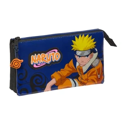 Afbeelding van Pennenetui met 3 vakken Naruto Ninja Blauw Zwart 22 x 12 cm