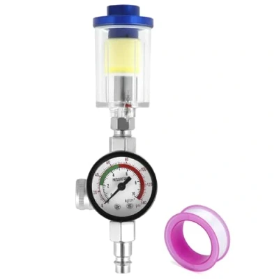 Afbeelding van QWORK® luchtdrukregelaar voor verfpistool, manometer + oliewateropvangfilterscheider standaard 1/4 draad, Max