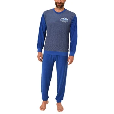Afbeelding van Gezellige pyjama voor heren, warme badstof, pyjamaset, nachtkleding, manchetten perfect koude en koelere nachten, Marinier, XL